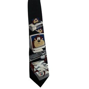 vtg Looney Tunes TM 1997 Warner Bros Office Tie Polyester Korea typewriter copie